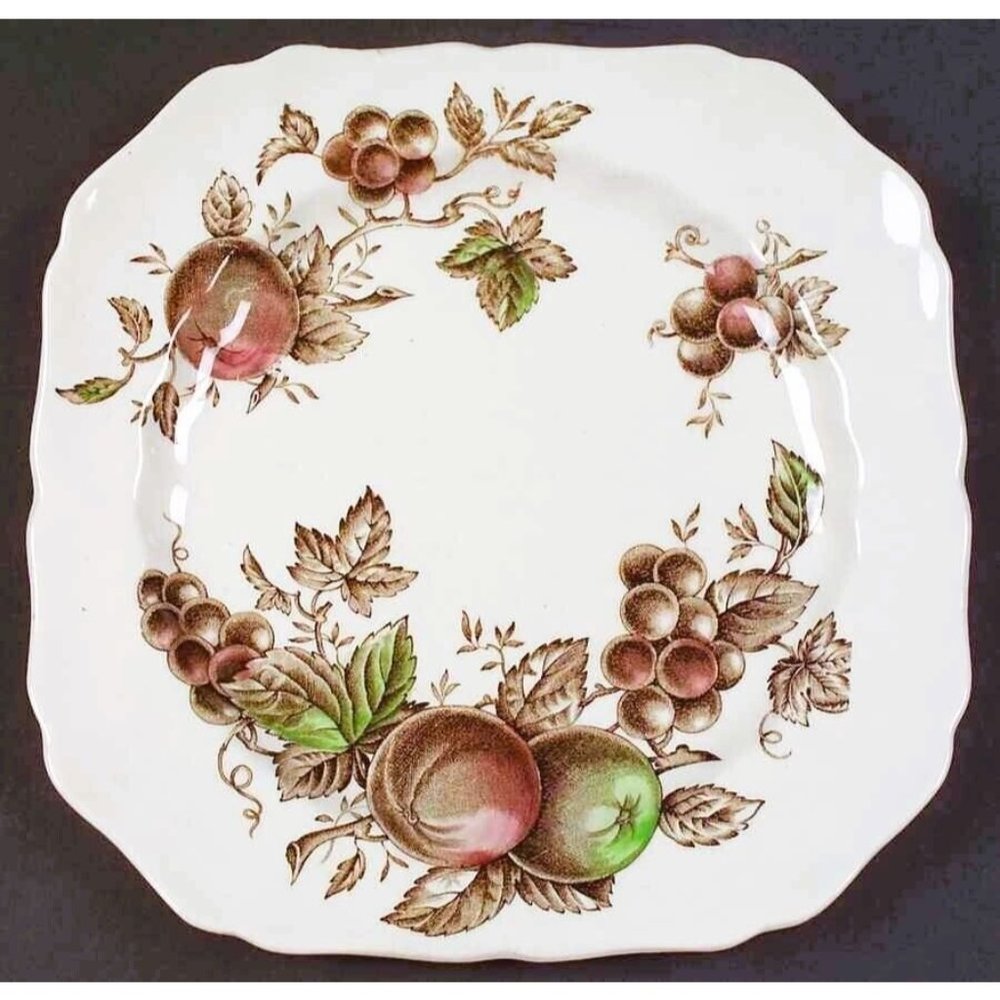 11 Johnson Bros HARVEST TIME Sq. Scalloped Salad Plates & Creamer-+ Sugar Dishes